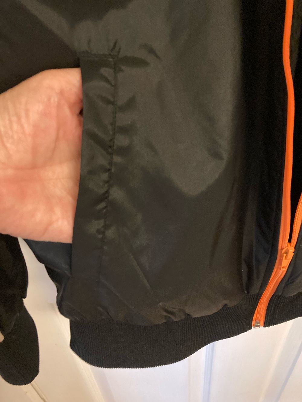 Burger King Men's Black Bomber Jacket Fleece Lined with Orange Trim - Picture 7 of 13